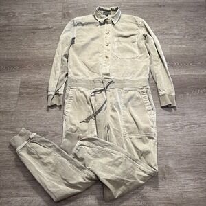 James Perse Jumpsuit Womens 1 Beige Mixed Media Drawstring‎ Stretch WACS6539